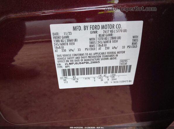 2LMPJ8J94PBL29865 2023 LINCOLN NAUTILUS Maroon Engine compartment view