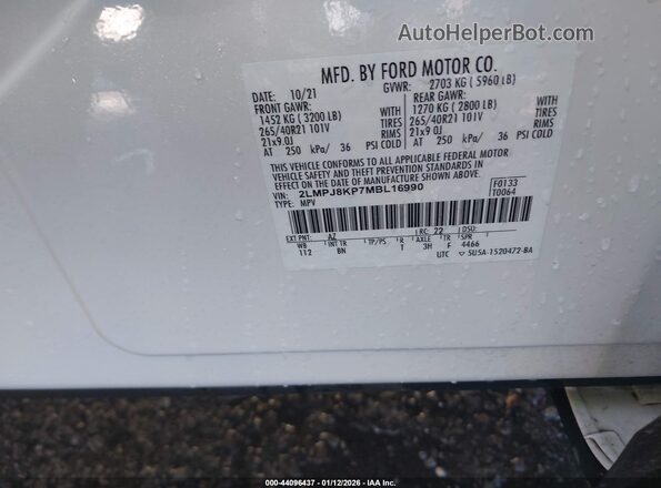 2LMPJ8KP7MBL16990 2021 LINCOLN NAUTILUS White 