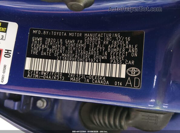2T1BURHE0HC819741 2017 TOYOTA LL Blue Widok z tyłu