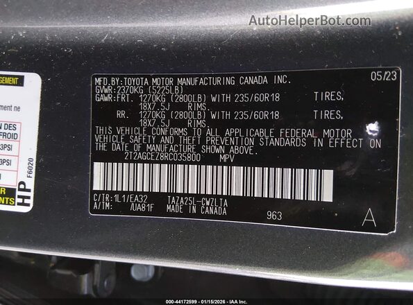 2T2AGCEZ8RC035800 2024 LEXUS NX 350 Серый Вид подкапотного пространства