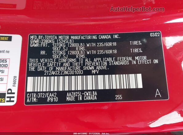 2T2AKCEZ3NC001093 2022 LEXUS NX 350H Красный Вид подкапотного пространства