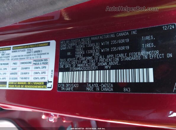 2T2BAMBA2SC055931 2025 LEXUS RX 350 Red ძრავის განყოფილების ხედი