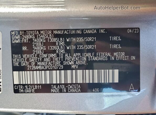2T2BAMBA3PC010729 2023 LEXUS RX Silver 