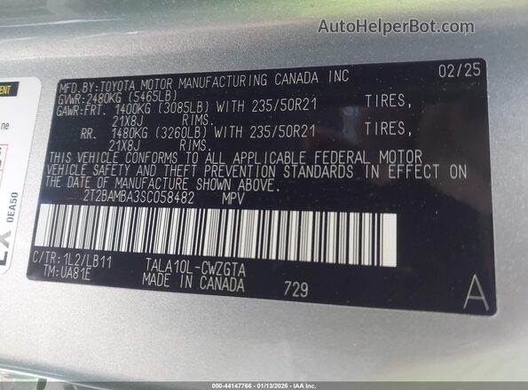 2T2BAMBA3SC058482 2025 LEXUS RX 350 Silver Շարժիչի բաժամունքի տեսք