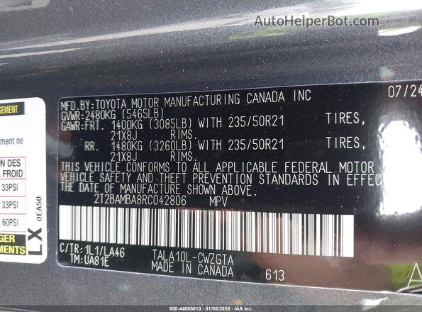 2T2BAMBA8RC042806 2024 LEXUS RX 350 Gray Շարժիչի բաժամունքի տեսք