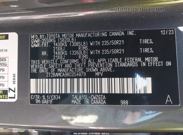 2T2BAMCA9RC054879 2024 LEXUS RX 350 Gray Вид підкапотного простору
