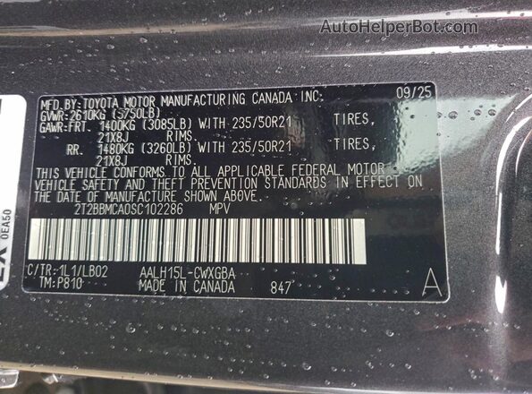 2T2BBMCA0SC102286 2025 LEXUS RX Gray Widok wnętrza 360 stopni