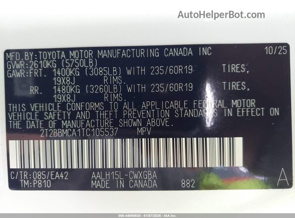 2T2BBMCA1TC105537 2026 LEXUS RX White 