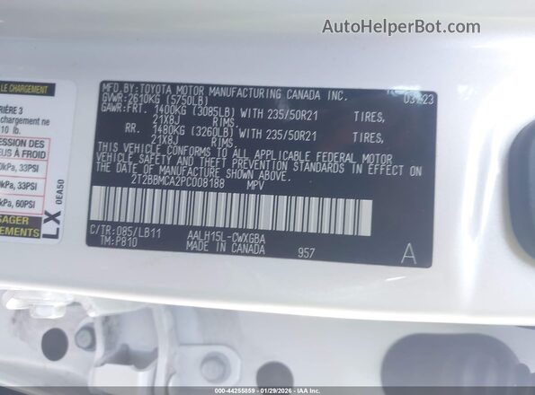 2T2BBMCA2PC008188 2023 LEXUS RX 350H White 