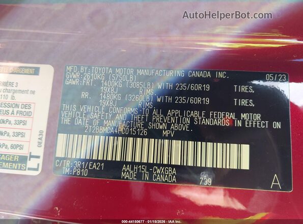 2T2BBMCA4PC015126 2023 LEXUS RX 350H Red Vista del compartimento del motor