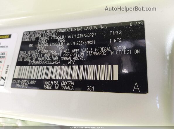 2T2BBMCA5PC003454 2023 LEXUS RX 350H White Vista del compartimento del motor