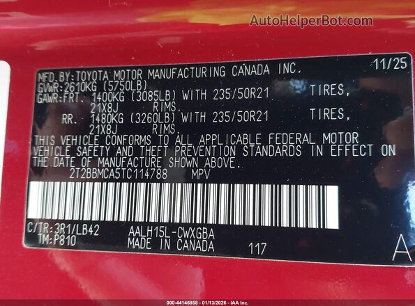 2T2BBMCA5TC114788 2026 LEXUS RX 350H Red 