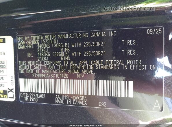 2T2BBMCA7SC101426 2025 LEXUS RX 350H Black 