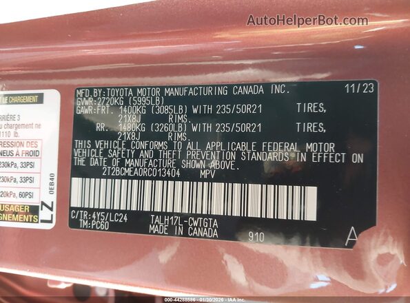 2T2BCMEA0RC013404 2024 LEXUS RX 500H Orange Widok komory silnika