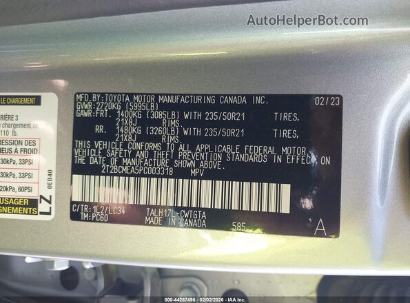 2T2BCMEA5PC003318 2023 LEXUS RX 500H Серебряный Вид подкапотного пространства