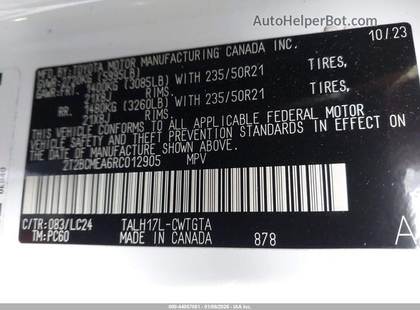 2T2BCMEA6RC012905 2024 LEXUS RX 500H White ძრავის განყოფილების ხედი