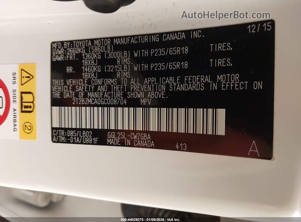 2T2BZMCA0GC008704 2016 LEXUS RX 350 White Engine compartment view