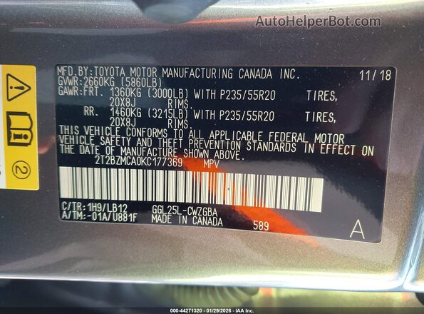 2T2BZMCA0KC177369 2019 LEXUS RX 350 Gray Engine compartment view