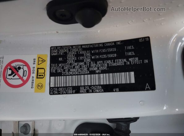 2T2BZMCA5KC200564 2019 LEXUS RX 350 White Widok komory silnika
