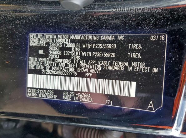 2T2BZMCA9GC022715 2016 LEXUS RX Black Vista interior de 360 grados