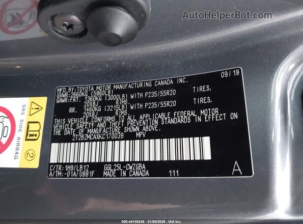 2T2BZMCAXKC170039 2019 LEXUS RX 350 Gray Engine compartment view