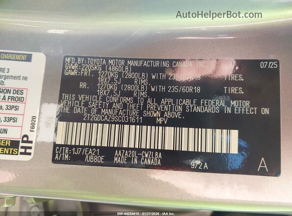 2T2GDCAZ9SC031611 2025 LEXUS NX 250 Silver Vista del compartimento del motor