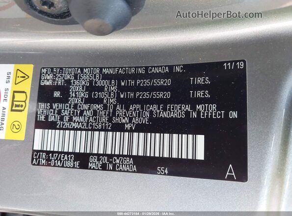 2T2HZMAA2LC158112 2020 LEXUS RX 350 Gray Engine compartment view