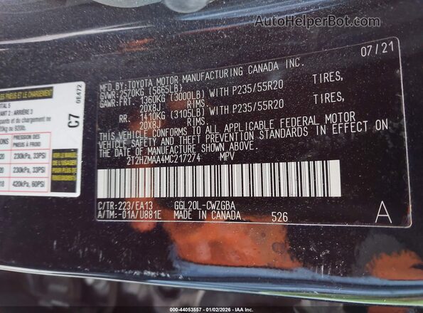 2T2HZMAA4MC217274 2021 LEXUS RX 350 Black Vista del compartimento del motor
