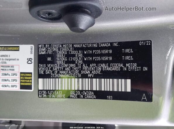 2T2HZMAA5NC235218 2022 LEXUS RX 350 Beige Vista del compartimento del motor