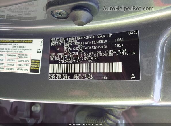 2T2HZMAA6LC174653 2020 LEXUS RX 350 Gray Widok komory silnika