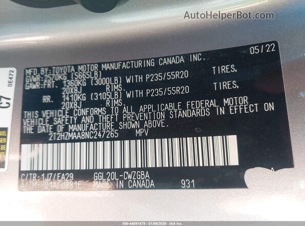 2T2HZMAA8NC247265 2022 LEXUS RX 350 Gray Engine compartment view