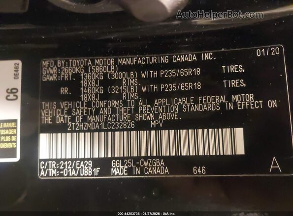 2T2HZMDA1LC232826 2020 LEXUS RX 350 Black 
