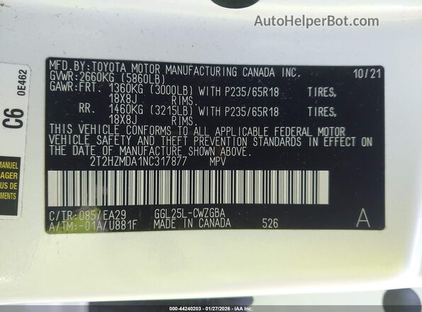 2T2HZMDA1NC317877 2022 LEXUS RX 350 White 