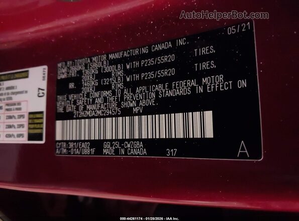 2T2HZMDA2MC294575 2021 LEXUS RX 350 Красный Вид подкапотного пространства
