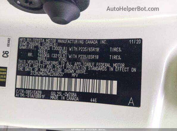 2T2HZMDA7MC268537 2021 LEXUS RX 350 Белый Вид подкапотного пространства