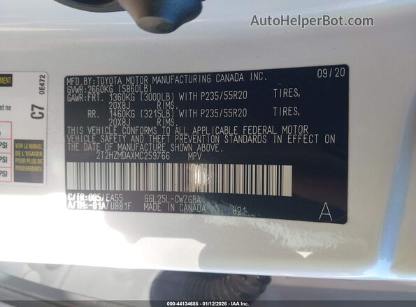 2T2HZMDAXMC259766 2021 LEXUS RX 350 White Vista del compartimento del motor