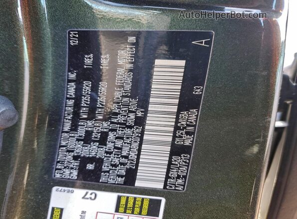 2T2JGMDA8NC079162 2022 LEXUS RX Green Widok naklejki z numerem VIN