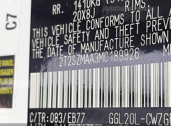 2T2SZMAA3MC189926 2021 LEXUS RX 350 White Engine compartment view