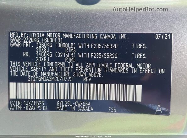 2T2YGMDA3MC070723 2021 LEXUS RX 450H Silver Engine compartment view