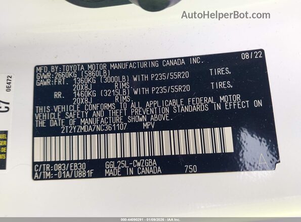 2T2YZMDA7NC361107 2022 LEXUS RX 350 White Widok komory silnika