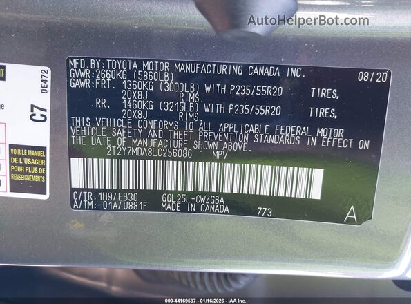 2T2YZMDA8LC256086 2020 LEXUS RX 350 Black Engine compartment view