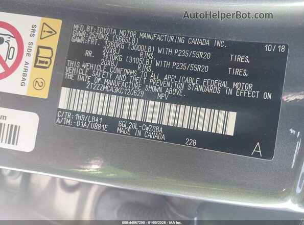 2T2ZZMCA3KC120629 2019 LEXUS RX 350 Gray Widok komory silnika