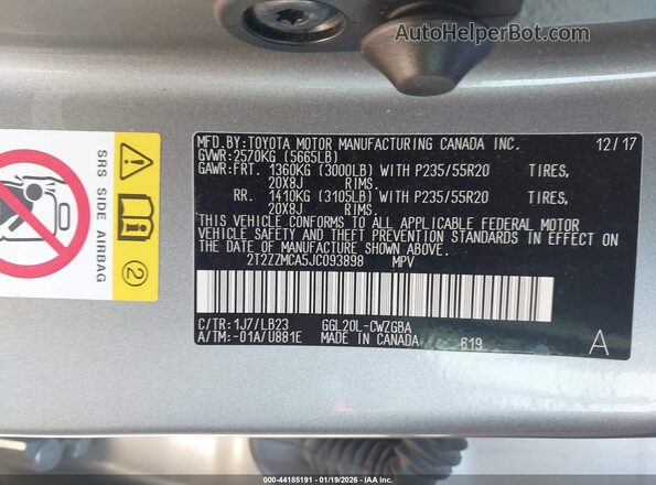 2T2ZZMCA5JC093898 2018 LEXUS RX 350 Gray Вид підкапотного простору