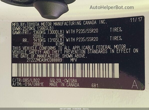 2T2ZZMCA9HC088889 2017 LEXUS RX 350 White 
