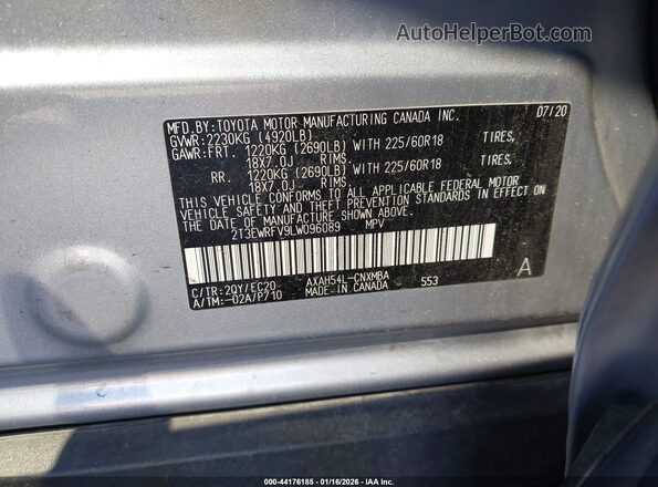 2T3EWRFV9LW096089 2020 TOYOTA RAV4 HYBRID Silver ძრავის განყოფილების ხედი
