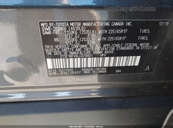 2T3F1RFV4LC078801 2020 TOYOTA LE Серый 