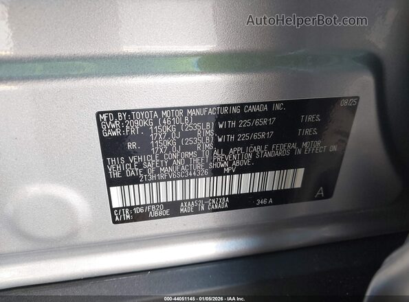 2T3H1RFV6SC344326 2025 TOYOTA LE Silver Շարժիչի բաժամունքի տեսք