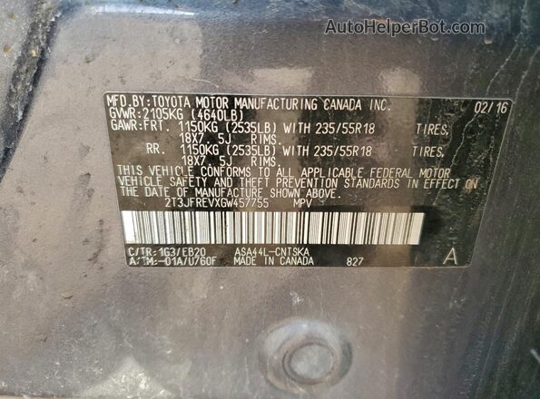 2T3JFREVXGW457755 2016 TOYOTA RAV4 Gray Engine compartment view