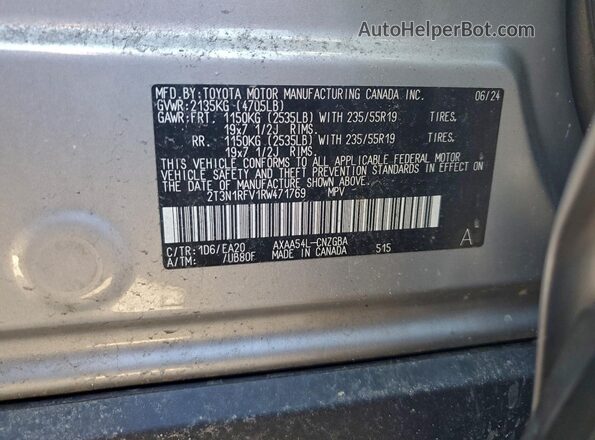 2T3N1RFV1RW471769 2024 TOYOTA LIMITED Серебряный Панорамный вид салона 360°