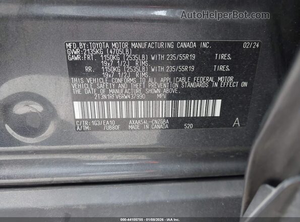 2T3N1RFV6RW437990 2024 TOYOTA LIMITED Серый Вид подкапотного пространства